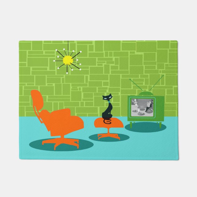 Felpudo Estera de puerta retra del gatito de la era (Anverso)