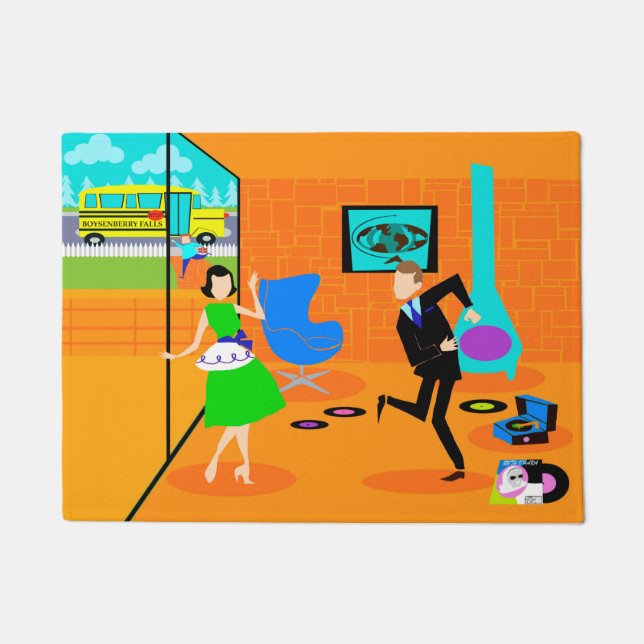 Felpudo Estera de puerta retra feliz de los padres (Anverso)