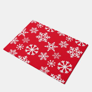 Felpudo Estera de puerta roja del copo de nieve - navidad