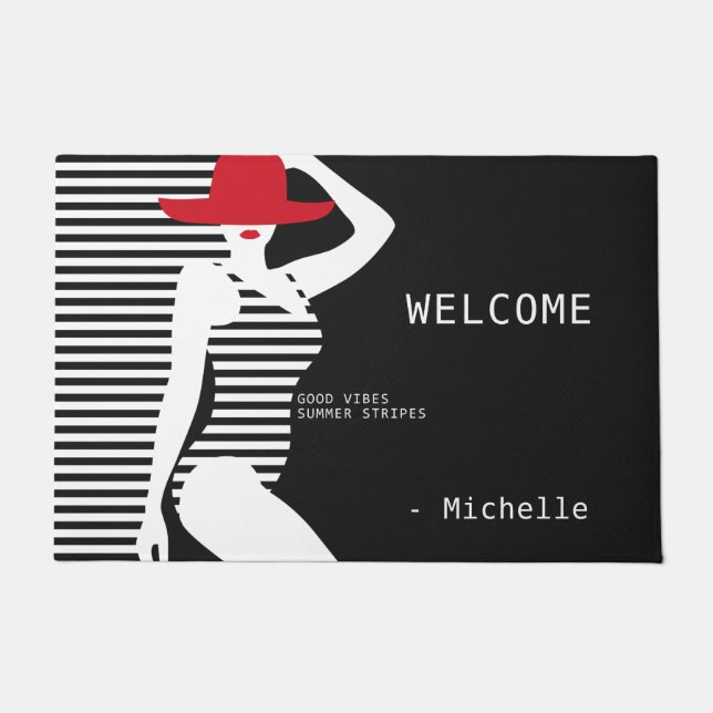 Felpudo esteras de puerta de nombre personalizadas de muje (Anverso)