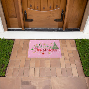 Felpudo Estilo de cinta verde rojo Árbol de Navidad Rosa