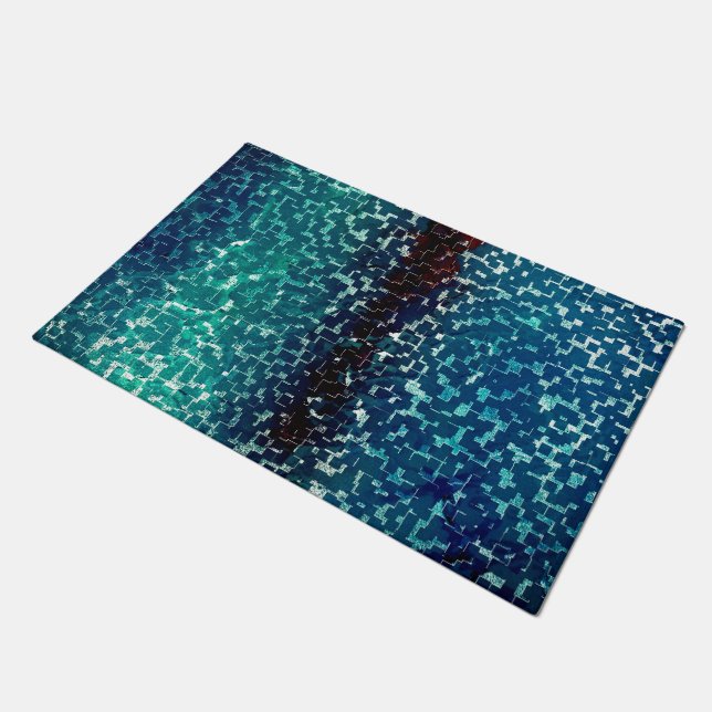 Felpudo Estilo de mosaico azul circundante sobre vidrio ma (Angular)