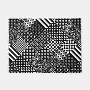 Felpudo Estilo de patrón mixto blanco negro minimalista