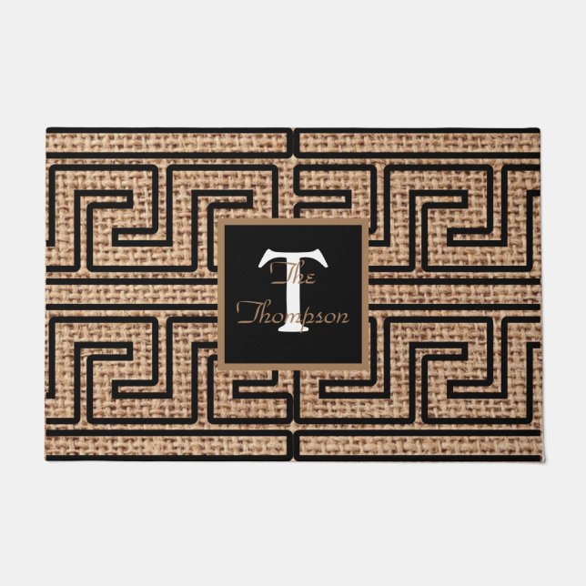 Felpudo Estilo moderno monogramado borde burlap de llave g (Anverso)