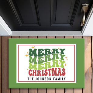 Felpudo Estilo Retro Monograma Feliz Feliz Navidad