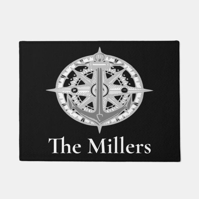 Felpudo Estrella de la brújula Anclaje Nautical Apellido M (Anverso)