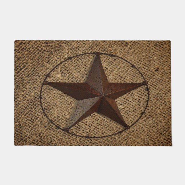 Felpudo Estrella de Texas Rústica Burlap Primitiva del Paí (Anverso)