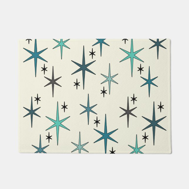 Felpudo Estrella moderna de Mid Century Sky Turquoise (Anverso)