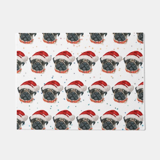 Felpudo Estrellas de Navidad de la raza de perro Pug (Anverso)
