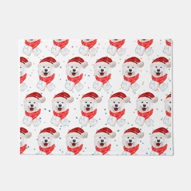 Felpudo Estrellas de Navidad de la raza de perro Samoyedo (Anverso)