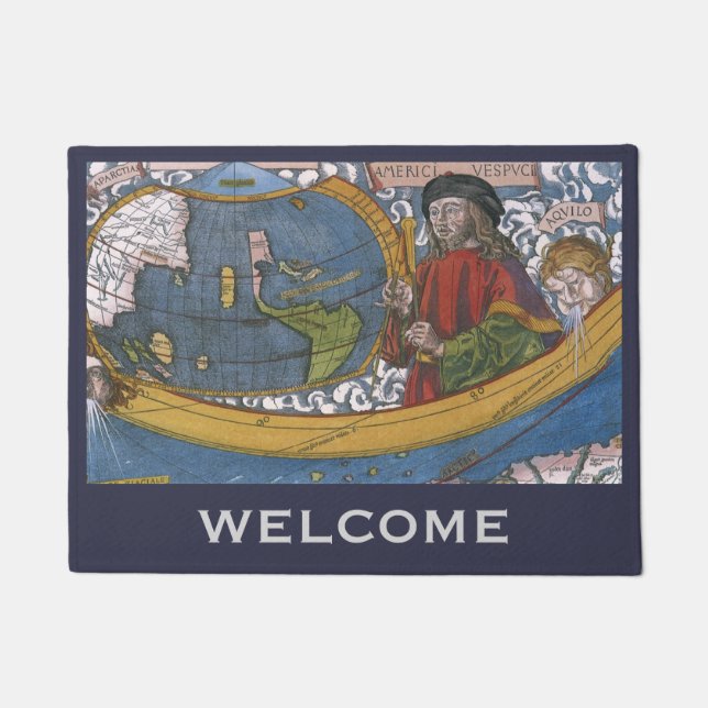 Felpudo Explorador de Amerigo Vespucci en un mapa de Améri (Anverso)