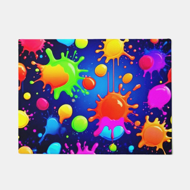 Felpudo Explosión de pintura abstracta vibrante (Anverso)