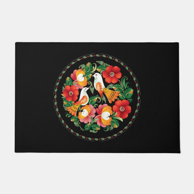 Felpudo Exquisitos pájaros folclóricos floridos Bonita dec (Anverso)