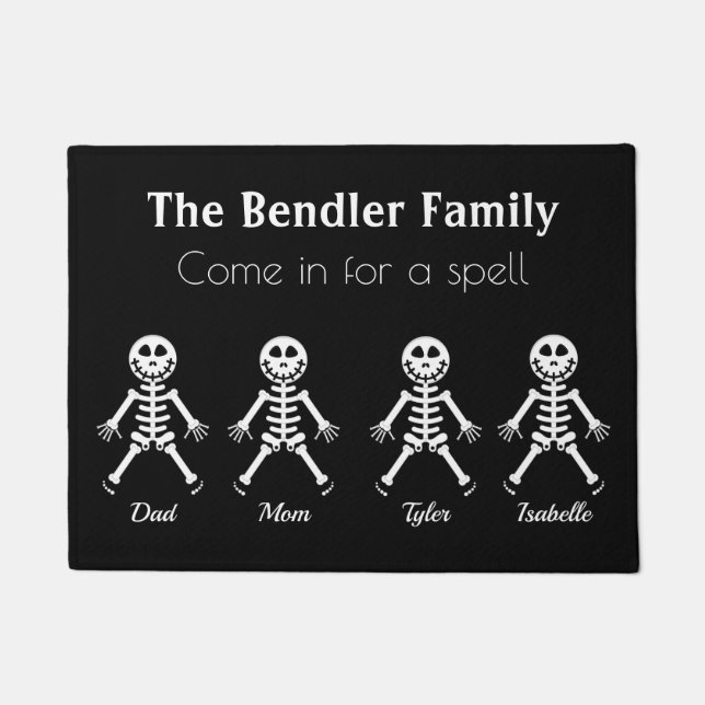 Felpudo Familia de 4 Skeleton Halloween Doormat (Anverso)