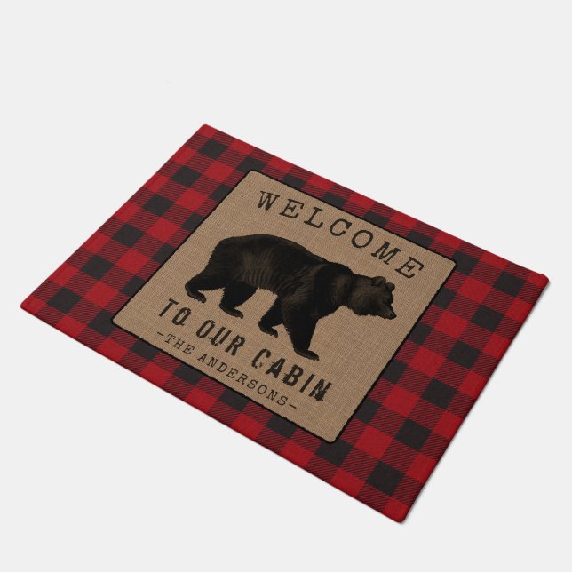 Felpudo Familia de bienvenida Cabina Rustic Oso Rojo Buffa (Angular)