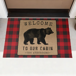Felpudo Familia de bienvenida Cabina Rustic Oso Rojo Buffa