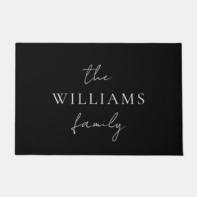 Felpudo Familia de caligrafía personalizada con guión eleg (Anverso)