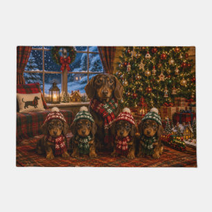 Felpudo Familia de Dachshund en Navidad con 4 Cachorros 