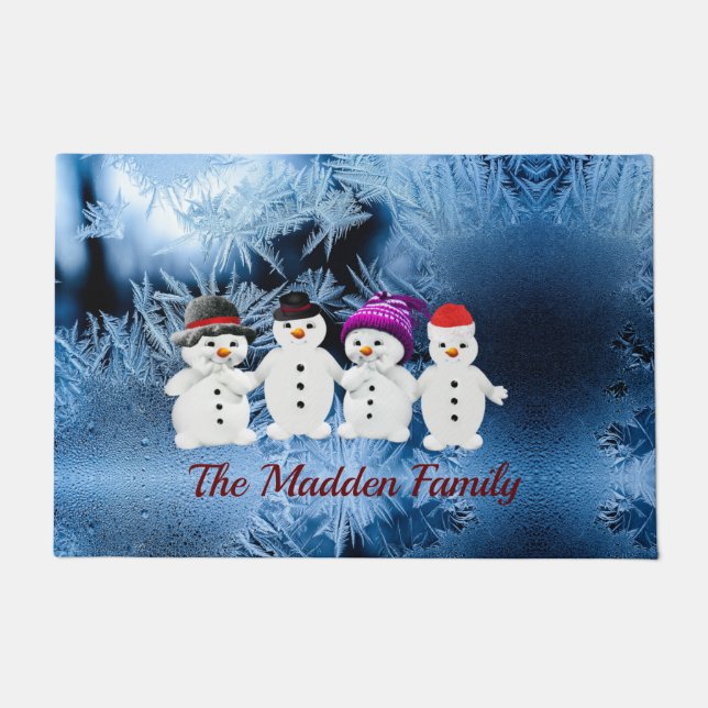 Felpudo Familia de hombres de nieve de cuatro feriados Per (Anverso)
