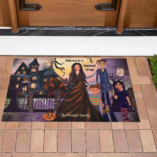 Felpudo Familia de Monstruos de Casa Gótica (Gothic Haunted House Monster Family Doormat)