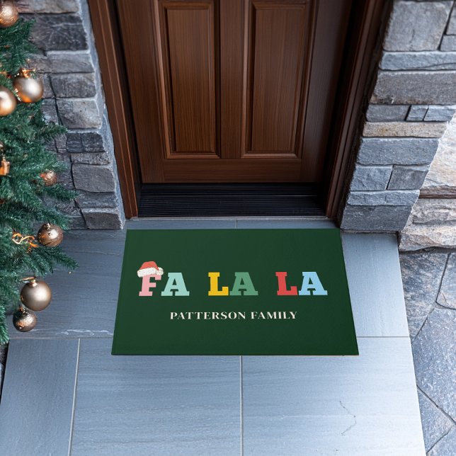 Felpudo Familia de Personalizados de tipografía de escritu (FA LA LA Santa-Hat Script Typography Custom Family Doormat)
