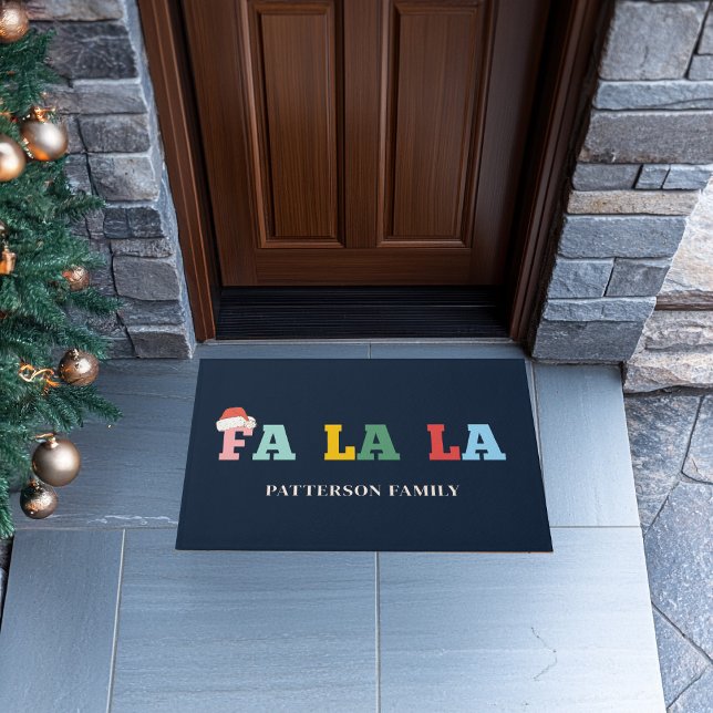Felpudo Familia de Personalizados de tipografía de escritu (FA LA LA Santa-Hat Script Typography Custom Family Doormat)