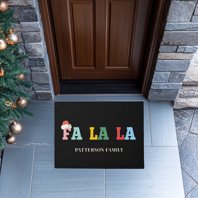 Felpudo Familia de Personalizados de tipografía de escritu (FA LA LA Santa-Hat Script Typography Custom Family Doormat)