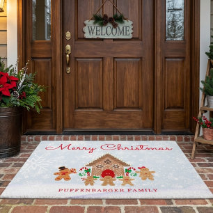 Felpudo Familia Festiva de Pan de Jengibre Feliz Navidad