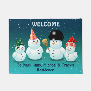 Felpudo Familia linda de muñecos de nieve
