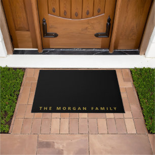 Felpudo Familia Minimalista Moderna Monograma Dorado Negro
