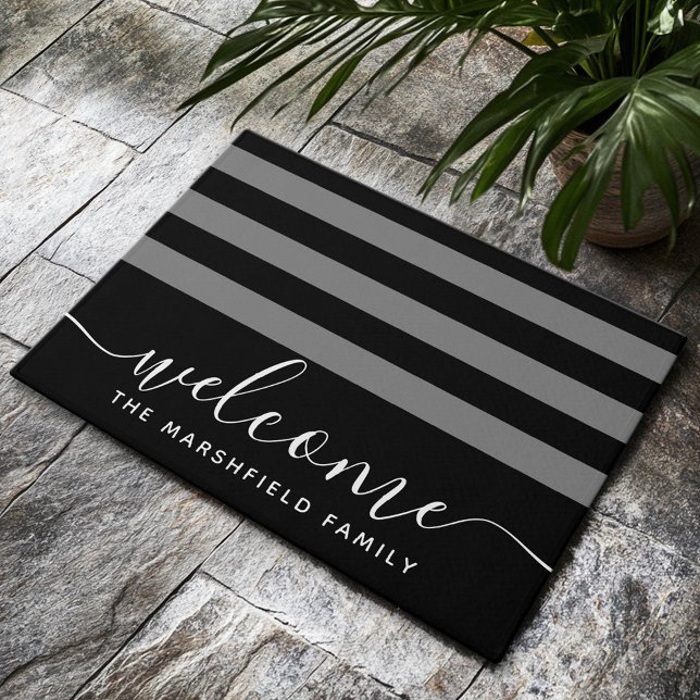 Felpudo Familia moderna de patrones a rayas Bienvenidos Gr (Custom Welcome Doormat)
