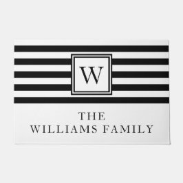 Felpudo Familia Monograma Moderno Nombre Negro Y Blanco