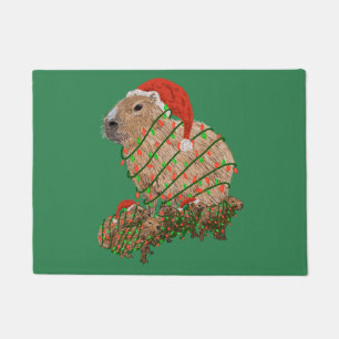 Felpudo Familia navidad Capybara envuelta en luces