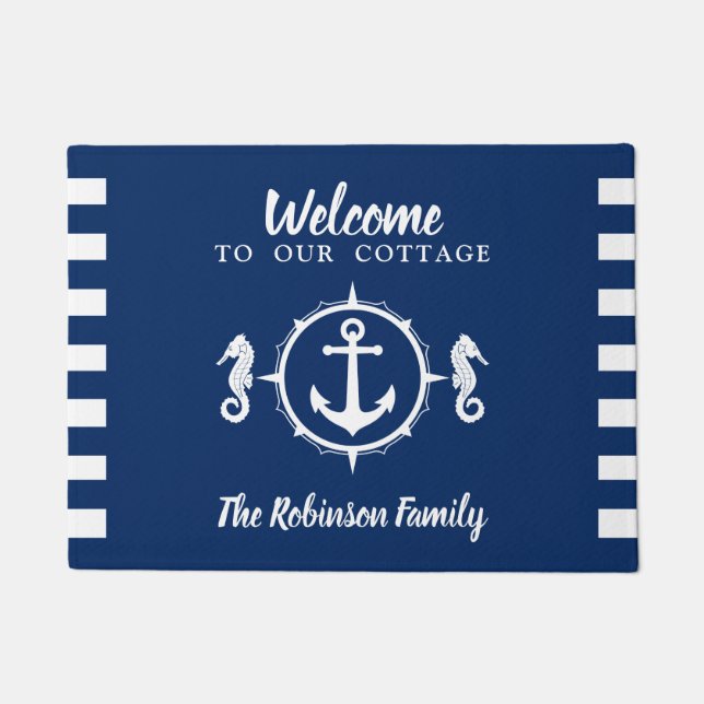 Felpudo Familia Personalizada Nombre Cabaña de Ancla Marít (Anverso)