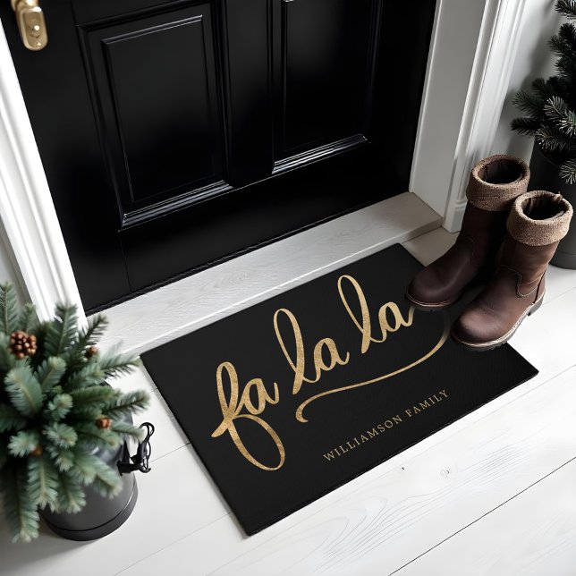 Felpudo Familia Personalizado de tipografía con escritura  (Fa La La Gold Script Typography Custom Family Doormat)