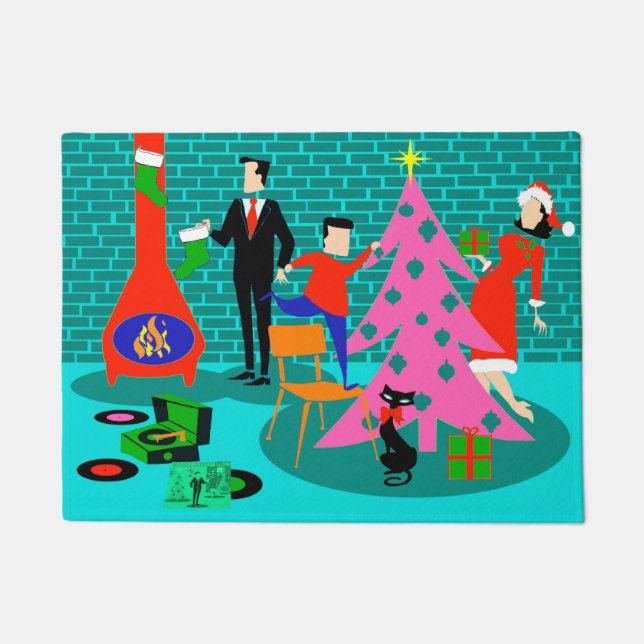 Felpudo Familia retra que arregla la estera de puerta del (Anverso)