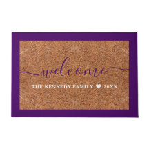 Familia Rustic Coir Welcome Name Purple Outdoor