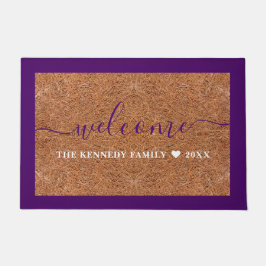 Felpudo Familia Rustic Coir Welcome Name Purple Outdoor