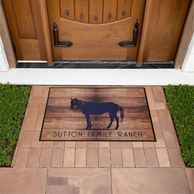 Felpudo Familia Rustic Wood Nombre Horse Silhouette (Exterior)