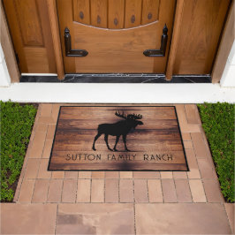Felpudo Familia Rustic Wood Nombre Moose Silhouette
