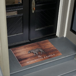 Felpudo Familia Rustic Wood Nombre Walking Bear Doormat