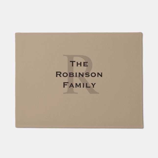Felpudo Familia Tan y Brown Monograma Nombre  (Anverso)