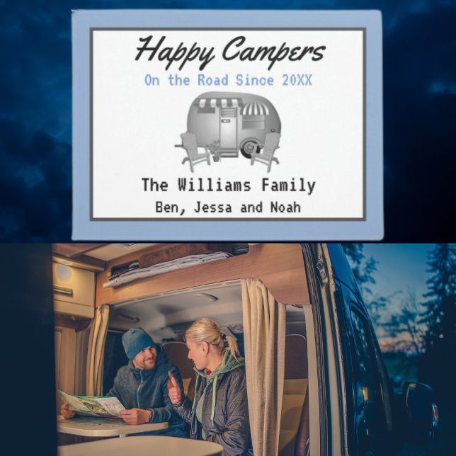 Felpudo Familia Vintage Blue Happy Camper (Subido por el creador)