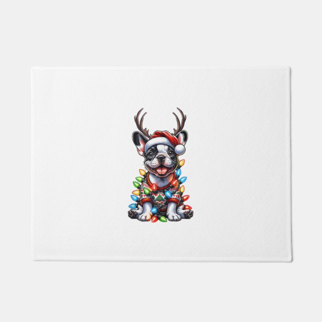 Felpudo Famosos Navidades franceses de Bulldog encienden a (Anverso)