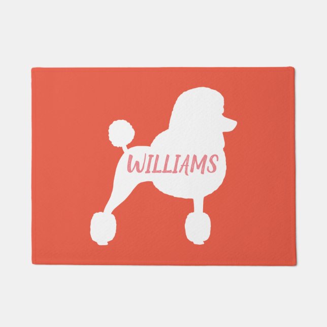 Felpudo Fancy White Standard Poodle Dog Silhouette Persona (Anverso)