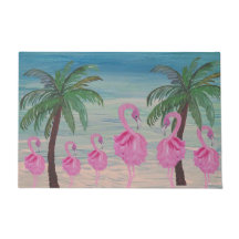Fancyf flamingos and palm tres tropical