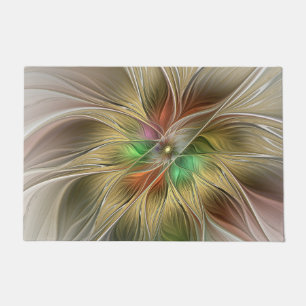 Felpudo Fantasía Floral Con Fractal Dorado Moderno