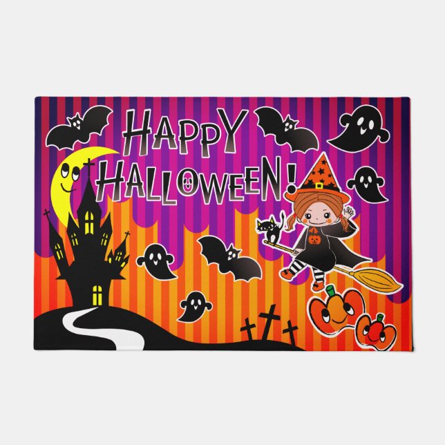 Felpudo Fantasma De Brujas De Halloween Y Bats (Anverso)