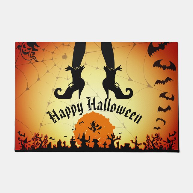 Felpudo Fantasma De Brujas De Halloween Y Bats Doormat (Anverso)