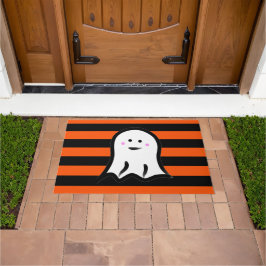 Felpudo Fantasma de Halloween sobre rayas negras y naranja